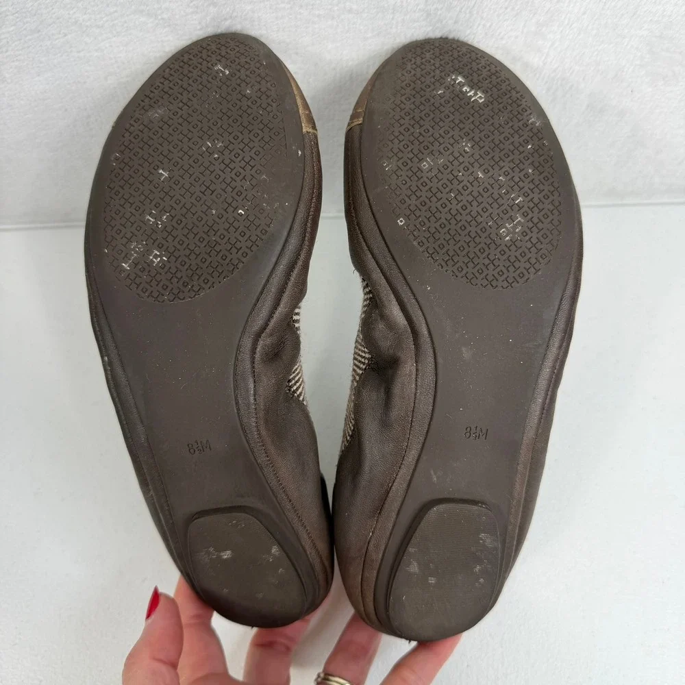 Tory Burch Sz 8.5 Gabby Ballet Flats Gun Metal Leather Gold‎ Cap Toe Logo Shoes